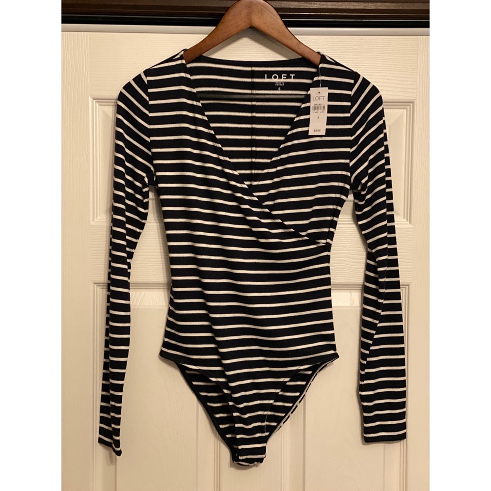 NWT LOFT Striped Cross Front Snap Bottom Bodysuit